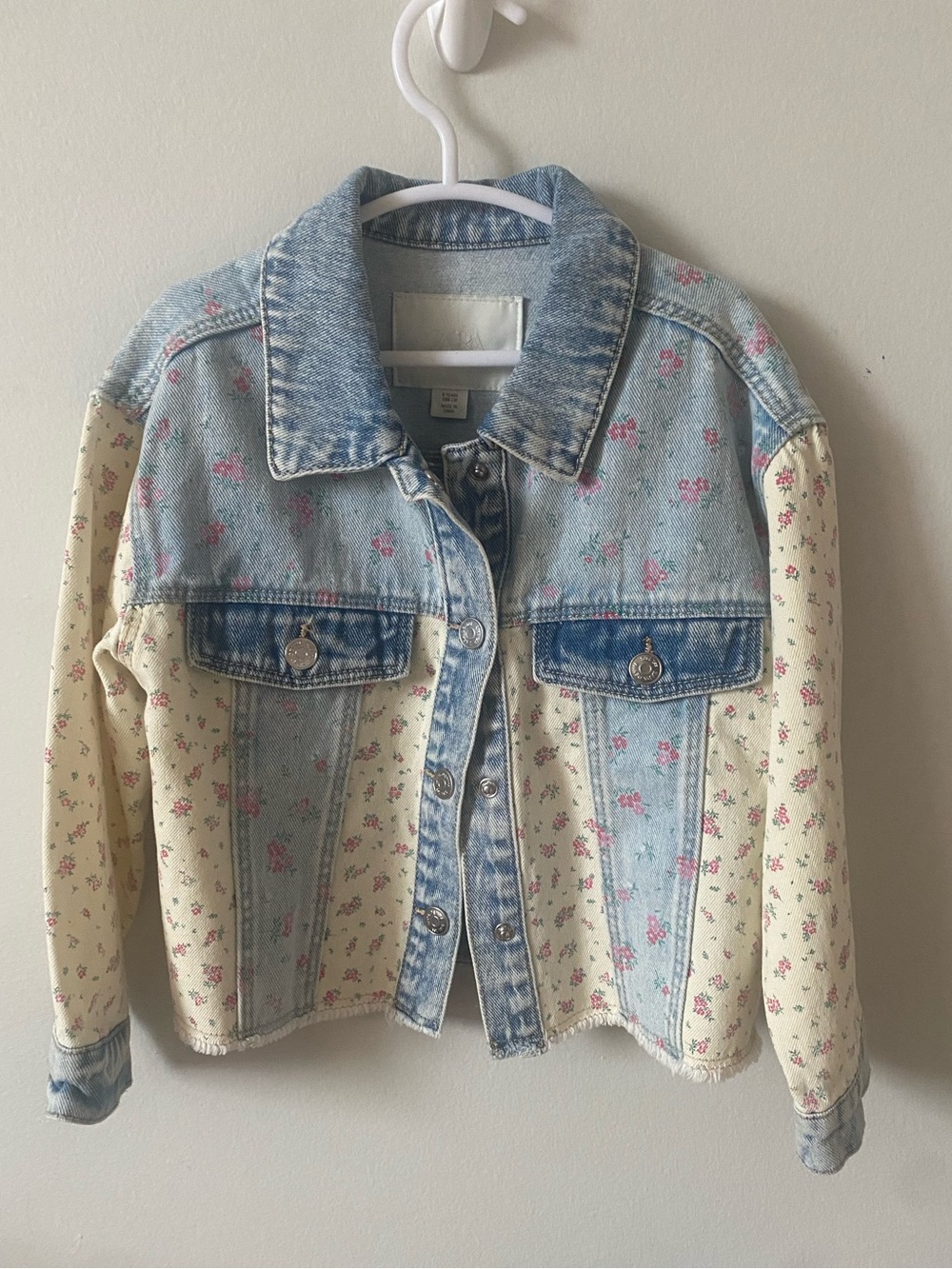 4T Zara Light Blue Denim Jacket with Cream Floral Panels NWT